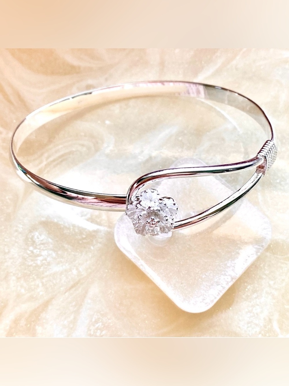 Silver Floral Accent Bangle Bracelet